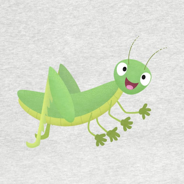 Cute green happy grasshopper cartoon by FrogFactory